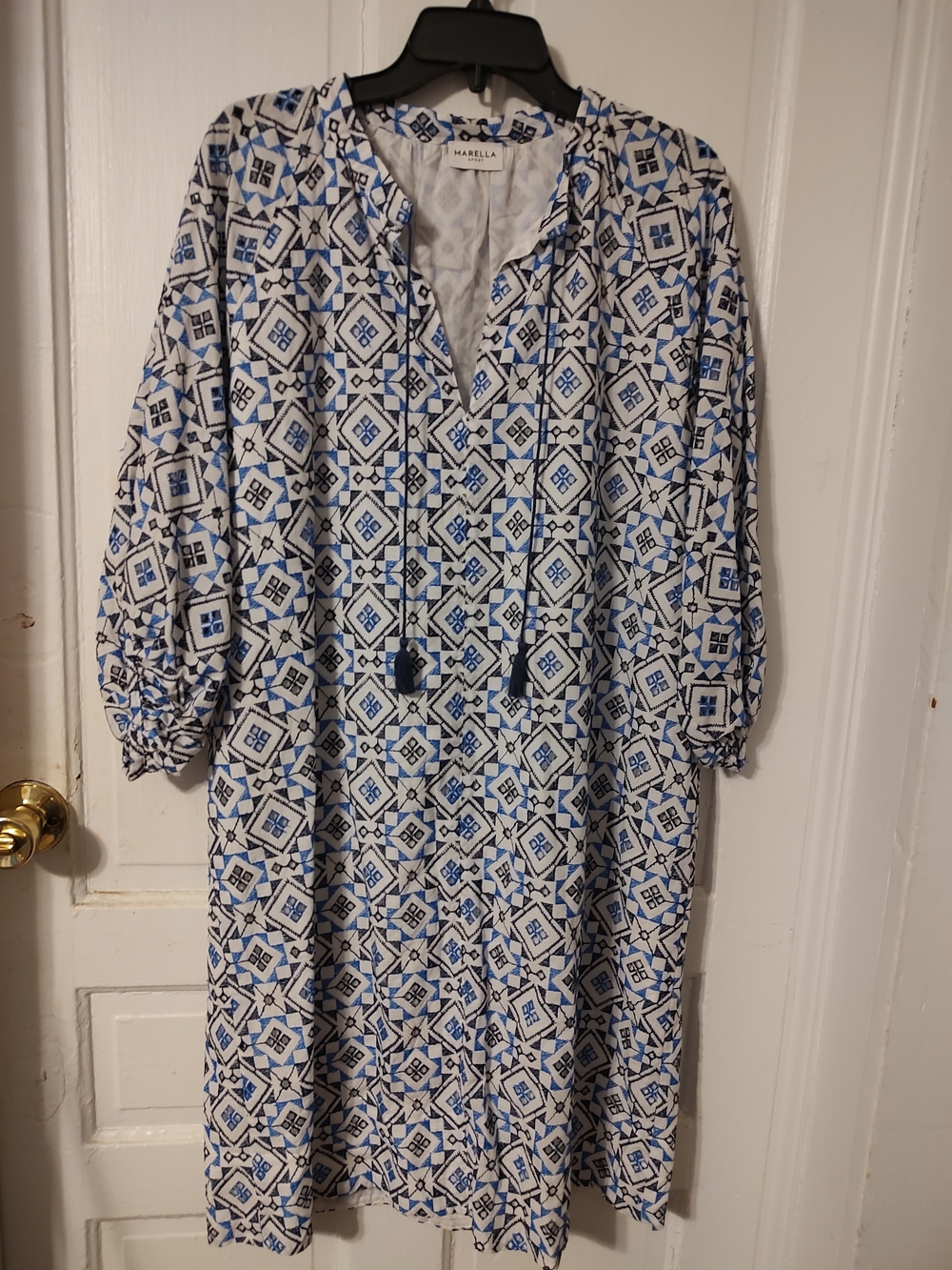 Marella White & Blue Geometric Print Tunic Dress